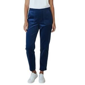 Denim & Co Corduroy Pants Large Tall Navy Pull On Straight Leg Stretch Casual